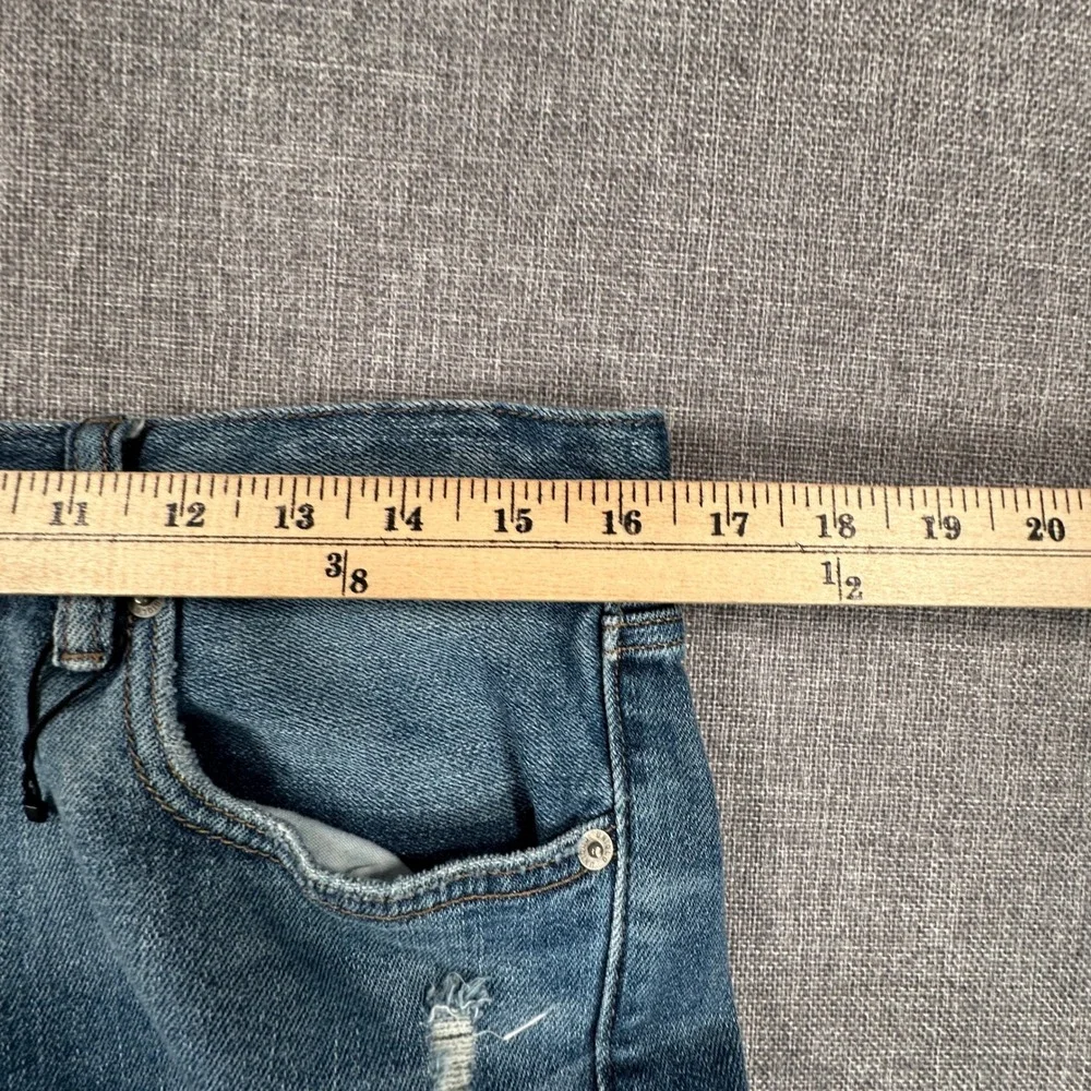 Uniqlo Slim Straight Low Jeans Mens 32x31 Blue Distressed Kaihara Fabric Denim
